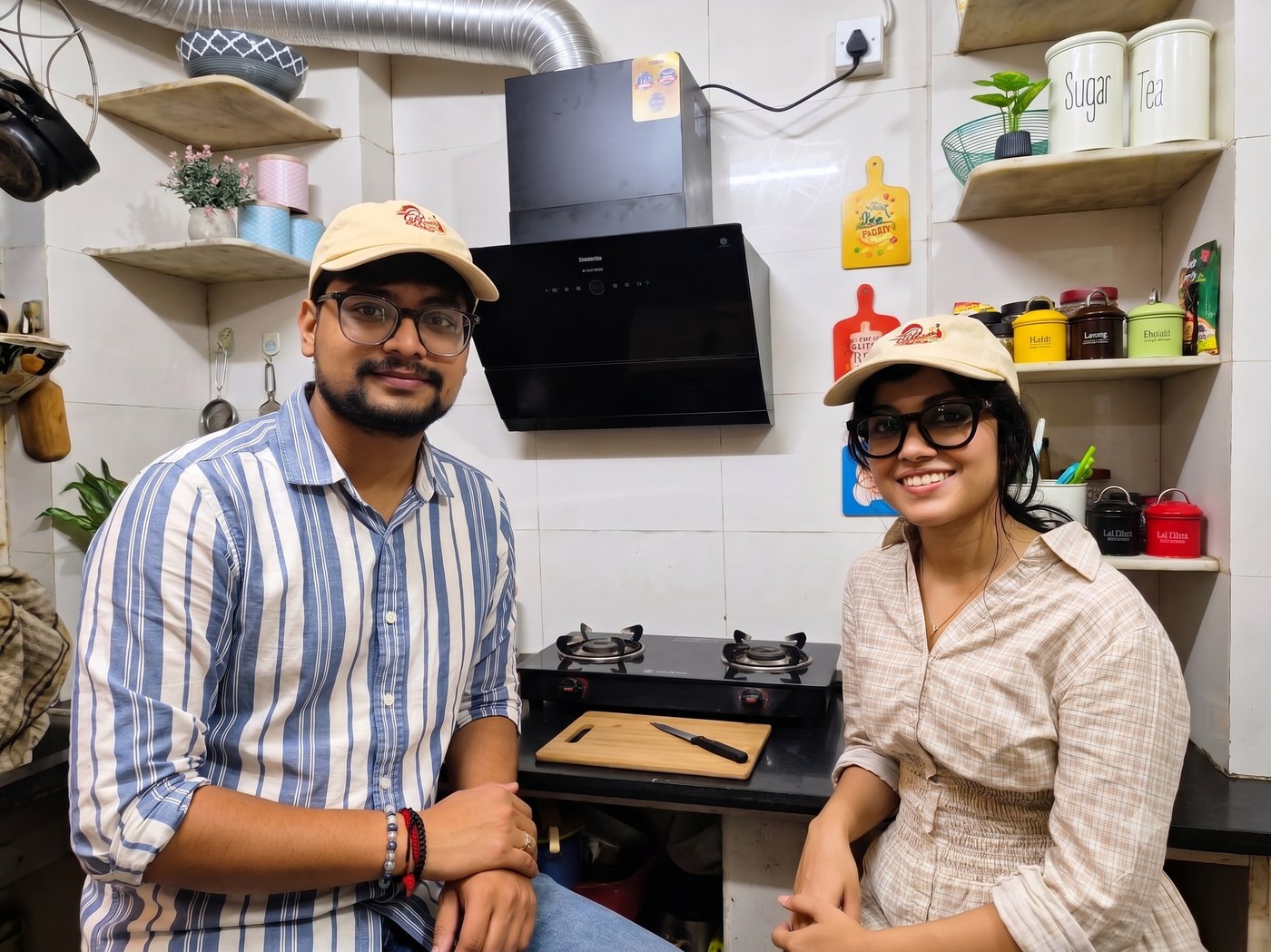 Deep and Shreya, founders of Tiffin Dada, in their home kitchen